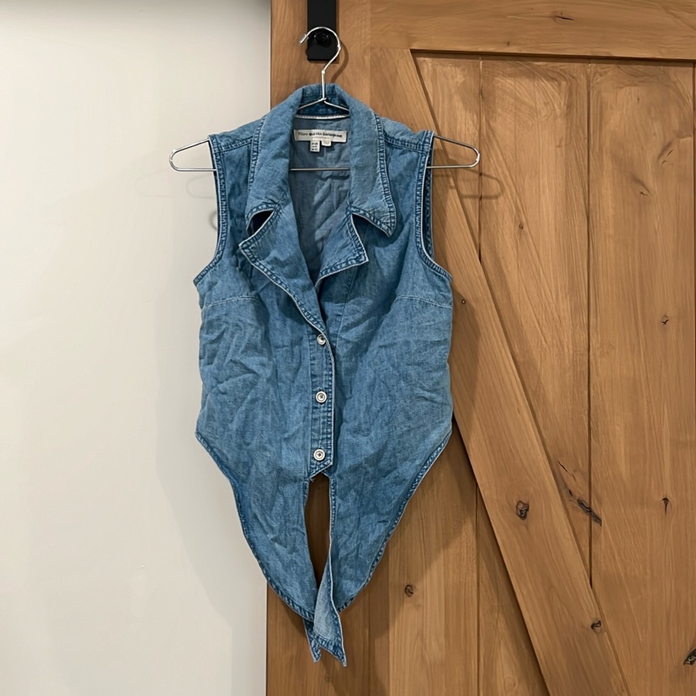 Anthropologie Pilcro denim button down crop top tie front tank
